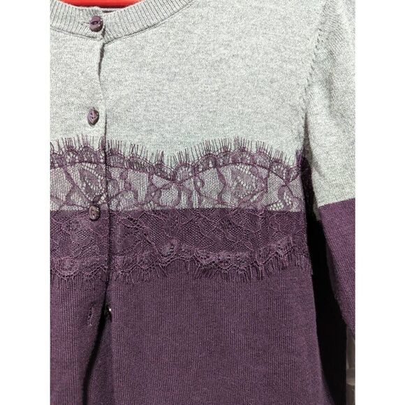 Loft Women's S Gray And Purple Button Front Cardigan - Picture 3 of 6